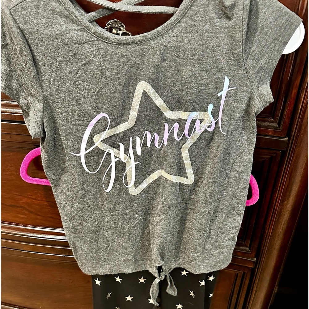 ✨ Girls 2-Piece Outfit – Gymnast Top + Star Leggings ✨